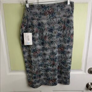 (1983) LuLaRoe Gray Floral Pencil Skirt with Pink and Blue Accents